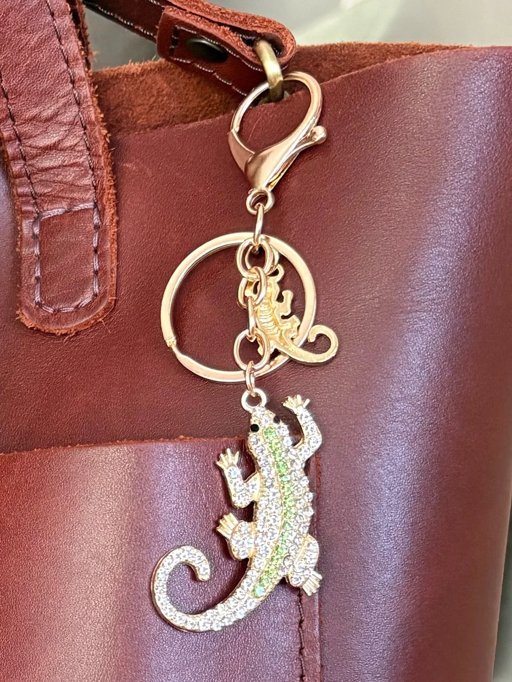 Rhinestone Lizard Keychain Charm - Gold with Colored Rhinestones